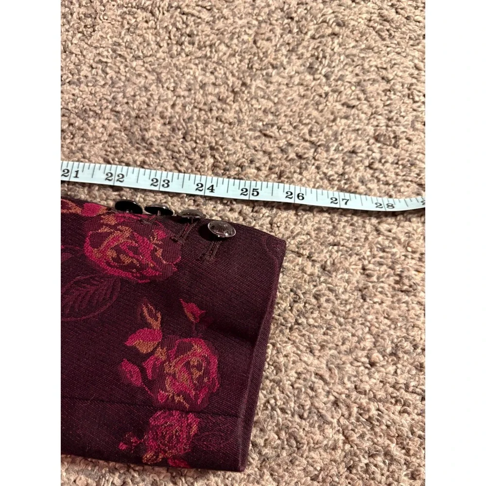 White House Black Market Blazer Women 10 Burgundy Floral Jacquard‎ Rose Dark